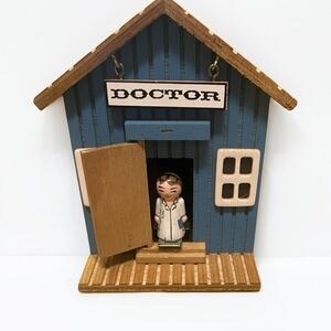 Vintage Wooden Doctor Office Music Box Hand Painted Clinic spoon full of sugar